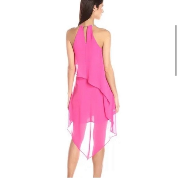 Beautiful Barbie pink laundry by SHELLI SEGAL asymmetrical chiffon dress sz 6 - Picture 2 of 5